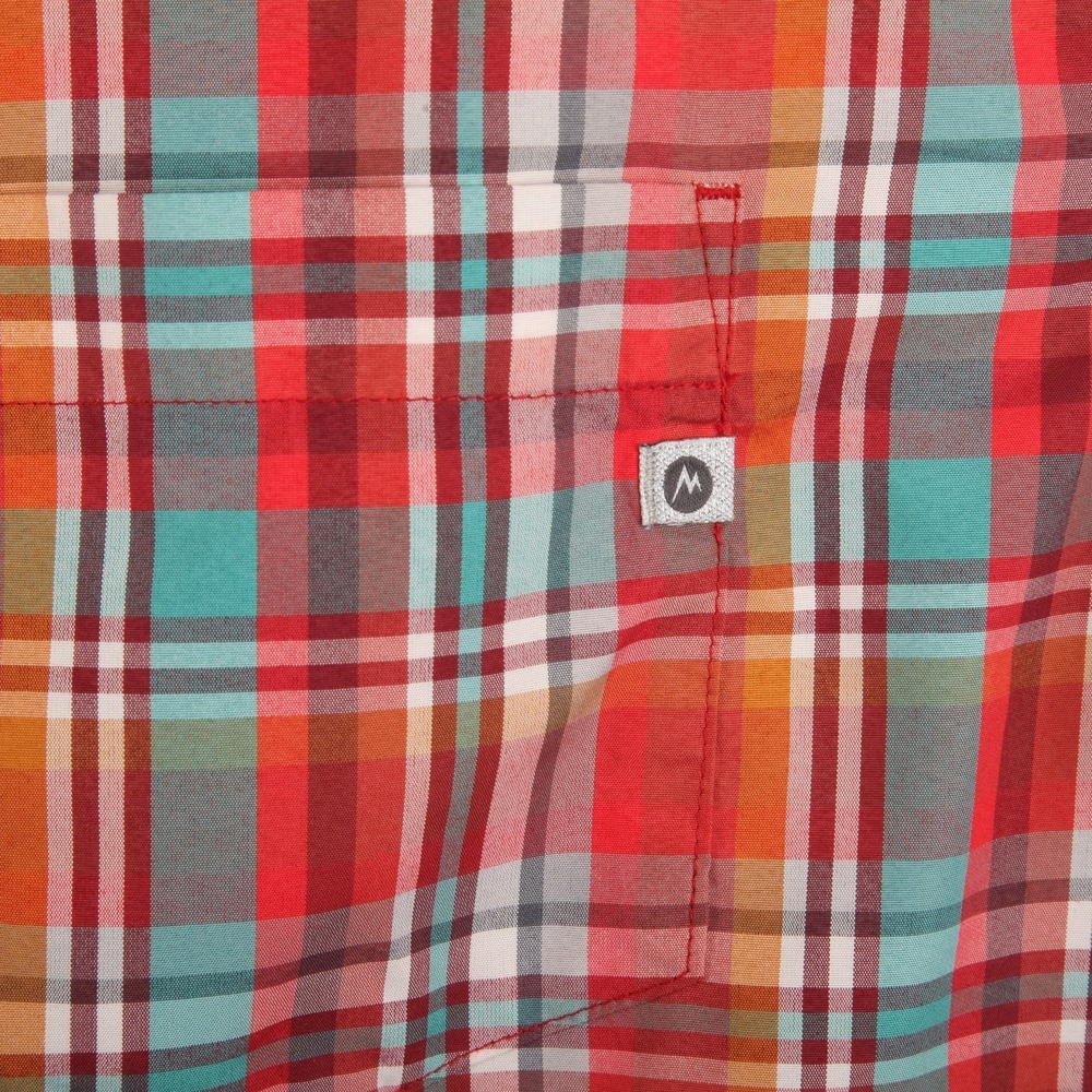 Marmot Men's Large L Short Sleeve Plaid Button-Down Casual Shirt Red Teal - Picture 3 of 12
